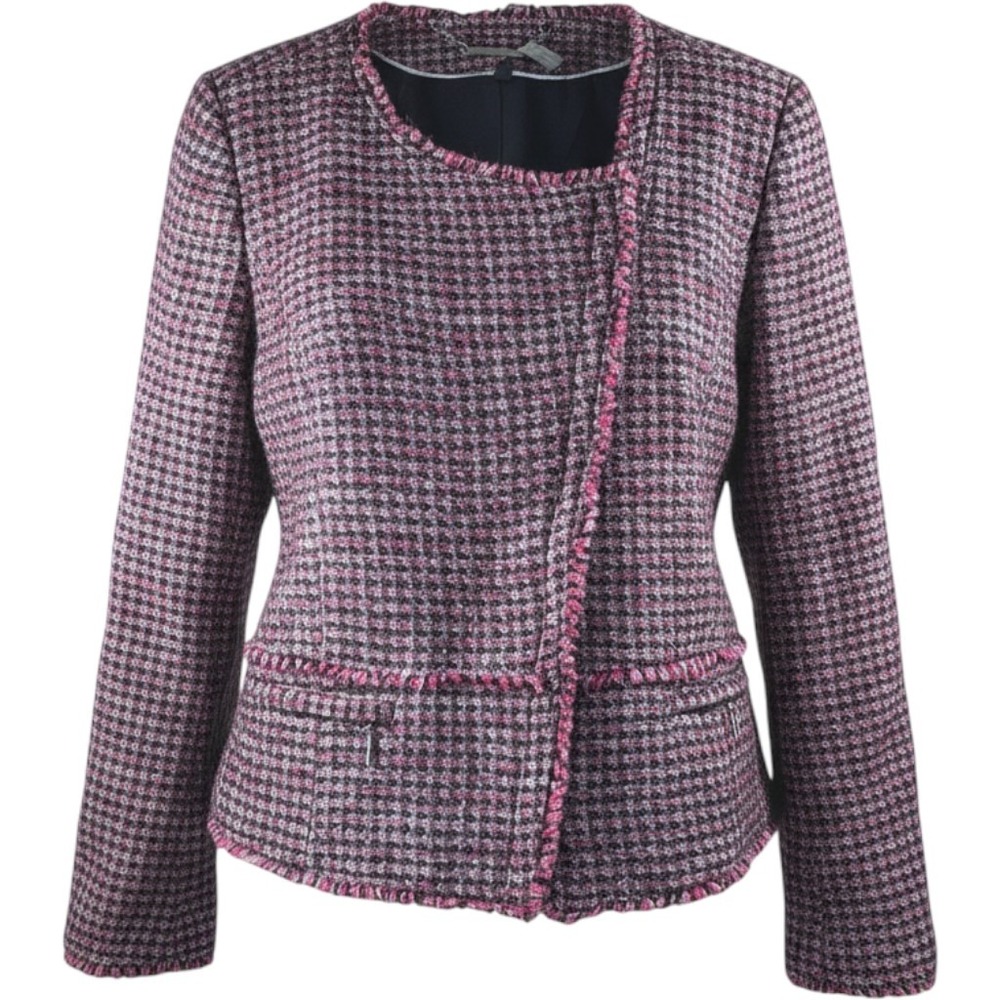 White House Black Market Red Metallic Tweed Moto Blazer Jacket 14P Petite